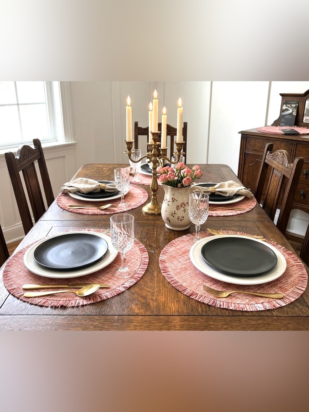 Tribeca Collections Round Red Fringed Placemat